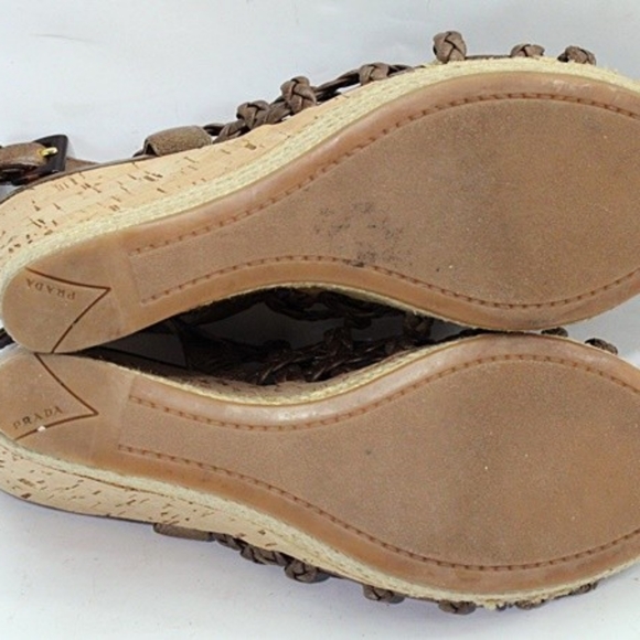 Prada LINEA ROSSA Brown Leather Wedge Sandal 6.5 - Picture 2 of 8